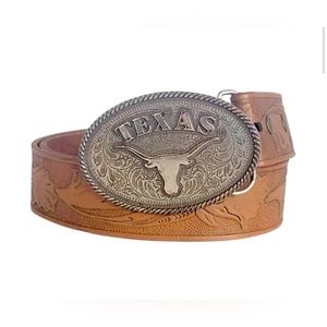 Texas Belt Buckle Genuine Leather Embossed Belt